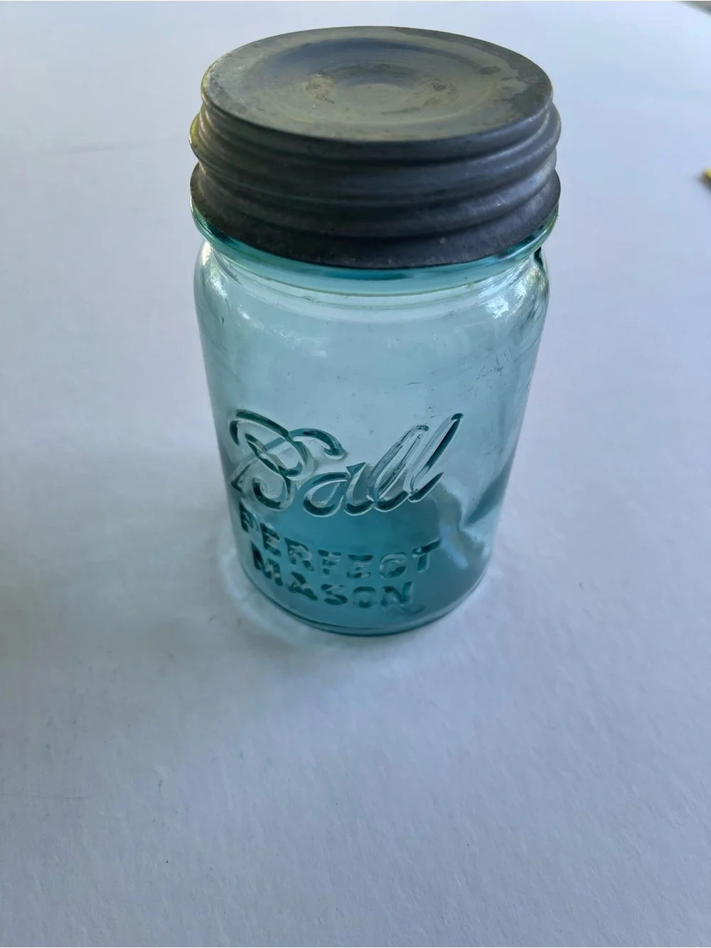 Antique Mason Aqua Glass Storage Jar with Lid